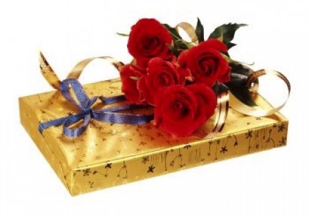 Ik hou van jou Curacao 5 rode rozen en chocolade