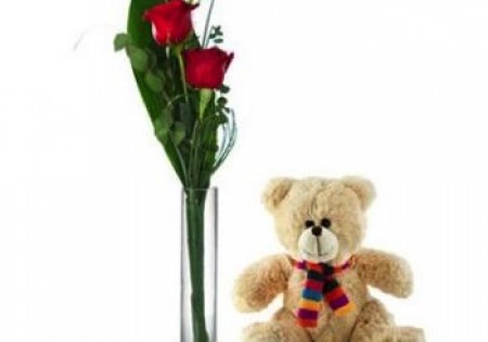 Teddy met liefde Curacao 3 rozen en Teddy